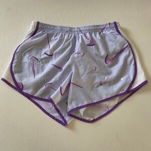 Nike Dri-Fit Running Shorts L Purple Swoosh Print Lightweight Activewear
